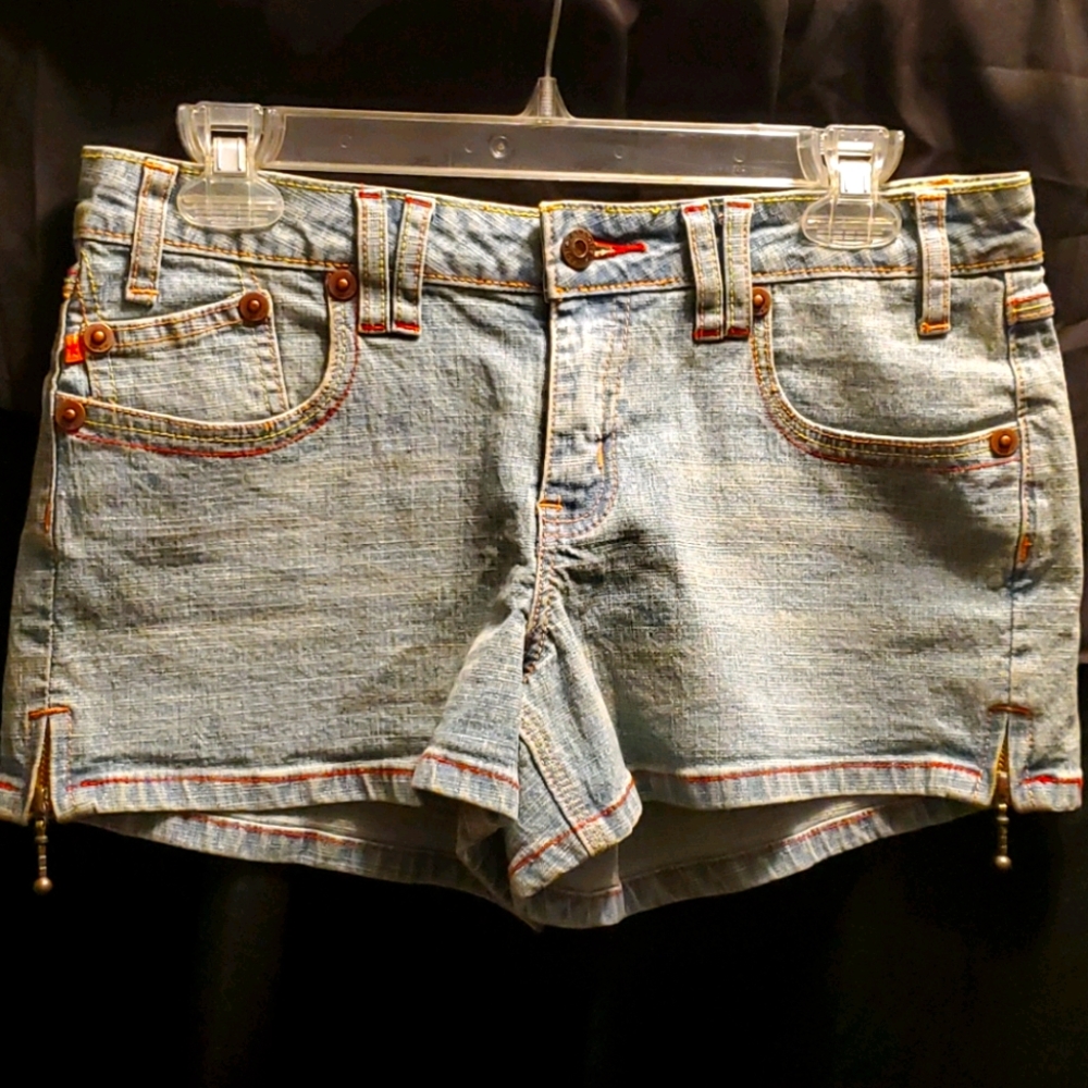 Y2K yellow and red stitch shorts